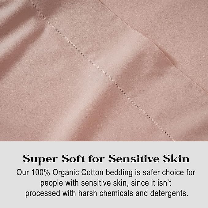 Lane Linen 100% Organic Cotton King Size Pillow Cases Set of 2 (20"x36") - Certified Organic Cotton Pillowcases - King Pillow Cases Set of 2 - Pink Dusty Rose