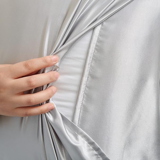 Light Grey King Size Satin Pillowcases Set of 2 for Hair and Skin,Light Grey Silk Pillowcase Breathable Pillowcase with Envelope Closure