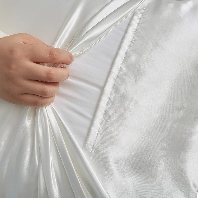 White Satin Pillowcase Standard Set of 2 with Envelope Closure，White Silk Pillowcase for Hair and Skin (20x26)