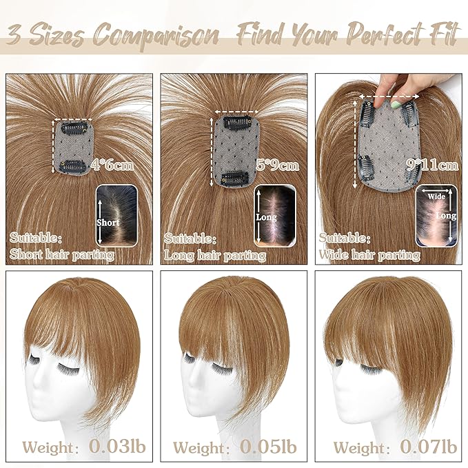 Human Hair Toppers for Women - 150% Density Clip In Hair Topper with Bangs U Shape 10 Inch Toppers Hairpieces for Women Perfect for Thinning Hairr Ideal for Daily Use Light Brown